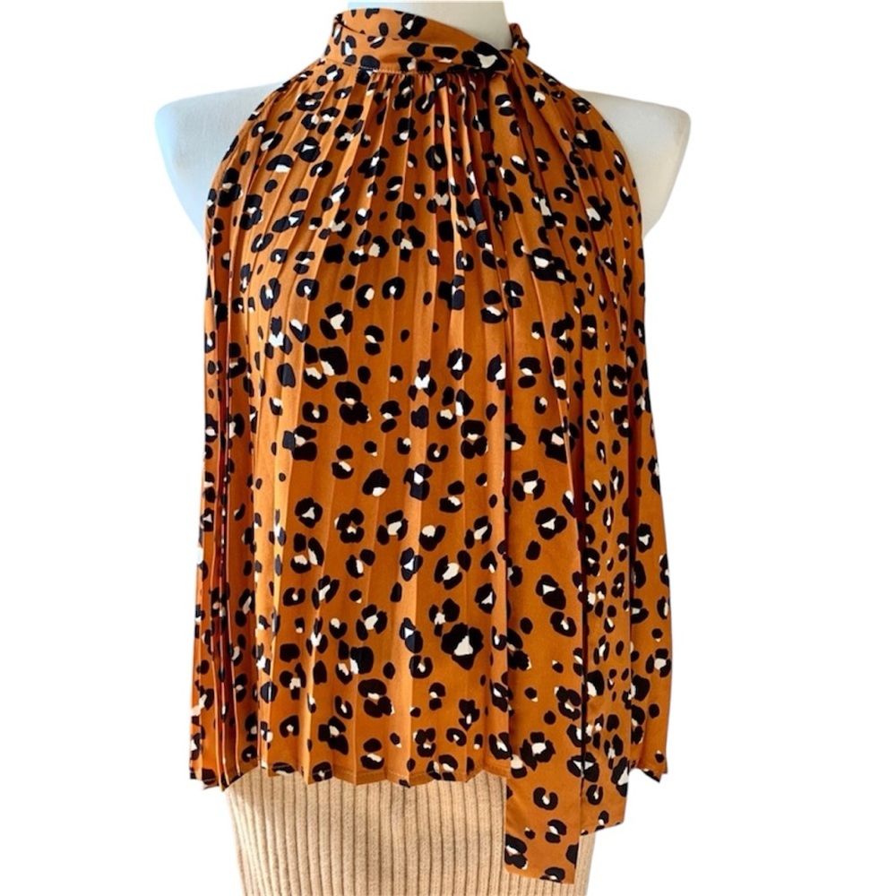 She & Sky Pleated Leopard Top